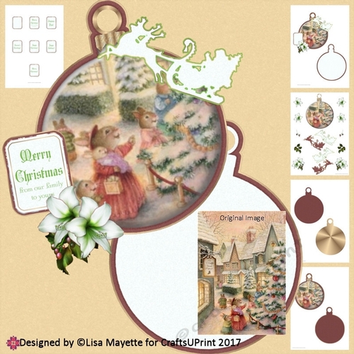 Vintage Bunnies Christmas Scene Decoupage Ornament Shaped Card Making Kit
