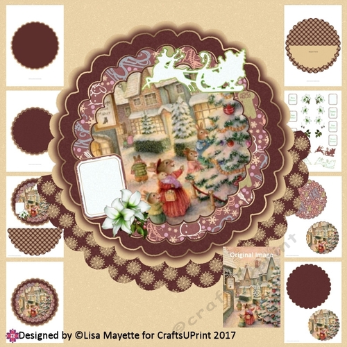 Vintage Bunnies Christmas Scene Decoupage Wobble Card Making Kit