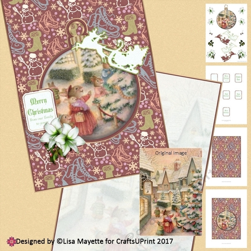 Vintage Bunnies Christmas Scene Decoupage A5 Card Making Kit