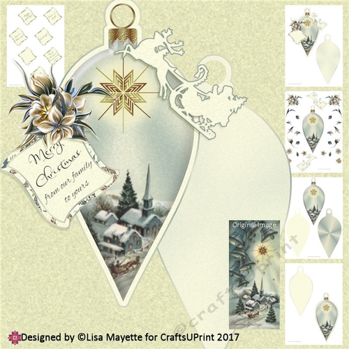 Vintage Religious Christmas Scene Decoupage Ornament Shaped Card Making Kit