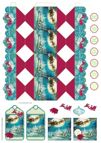 3D Vintage Christmas Scene Cracker Box with Gift Tag