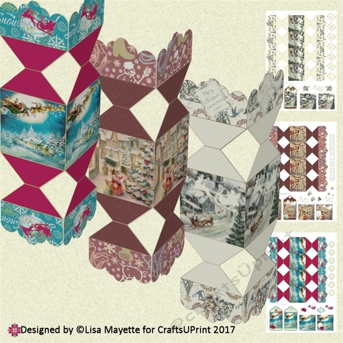 3D Vintage Christmas Scenes Cracker Box Set with Gift Tags