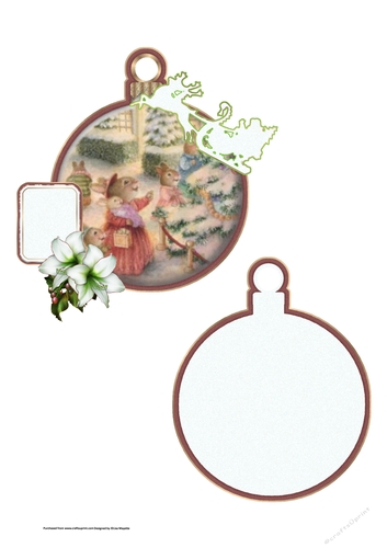 Vintage Bunnies Christmas Scene Ornament Shaped Quick Card