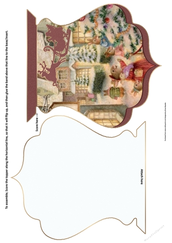 Vintage Bunnies Christmas Scene Qua-trefoil Shaped Quick Card
