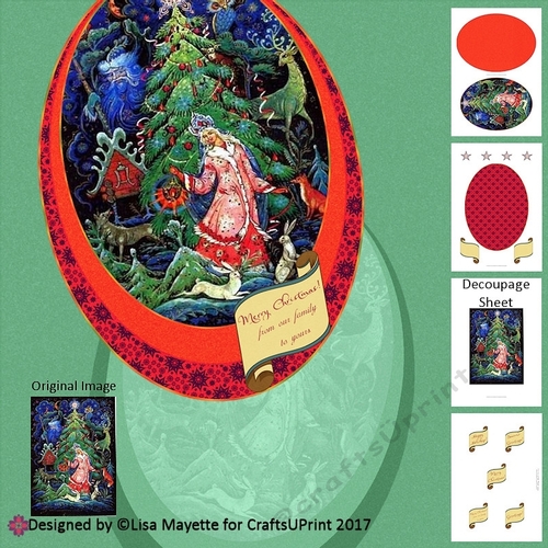 Vintage Russian Christmas Tree Decoupage Oval Shaped Card Making Kit