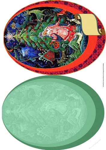 Vintage Russian Christmas Tree Decoupage Oval Shaped Quick Card