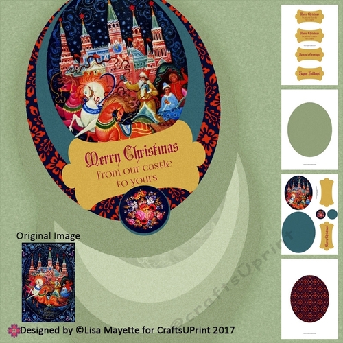 Vintage Russian Christmas Castle Oval Shaped Card Making Kit