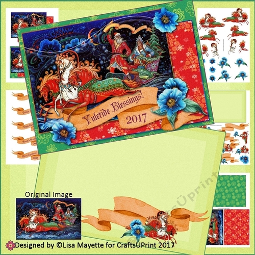 Vintage Russian Christmas Santa Sleigh 7x5 Card Making Kit