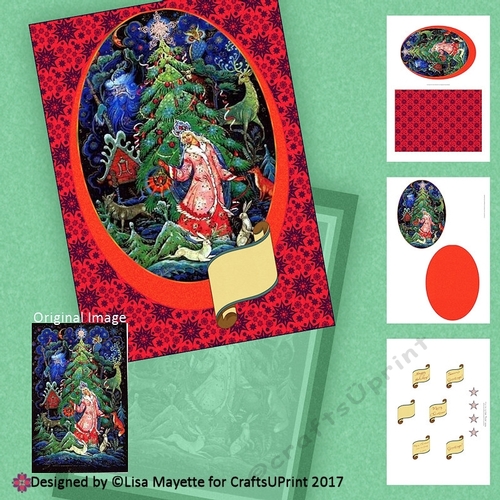 Vintage Russian Christmas Tree Decoupage 5x7 Card Making Kit