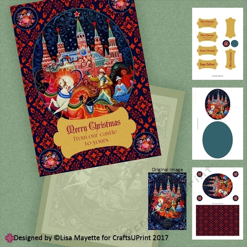 Vintage Russian Christmas Castle 5x7 Card Making Kit