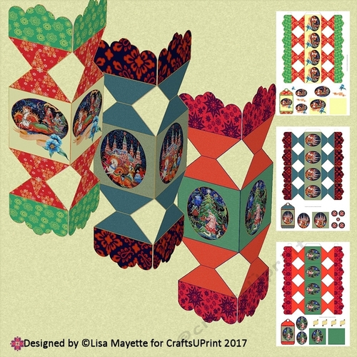 3D Vintage Russian Christmas Scenes Cracker Boxes with Gift Tags