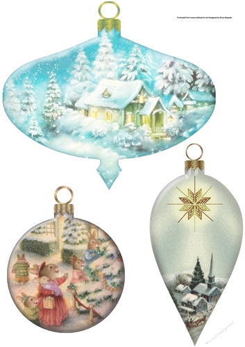 Vintage Christmas Scenes Ornaments Clipart