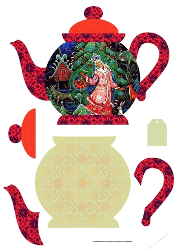 Vintage Russian Christmas Tree Teapot Shaped Quick Card