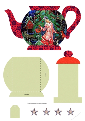 Vintage Russian Christmas Tree Teapot Slider Quick Card