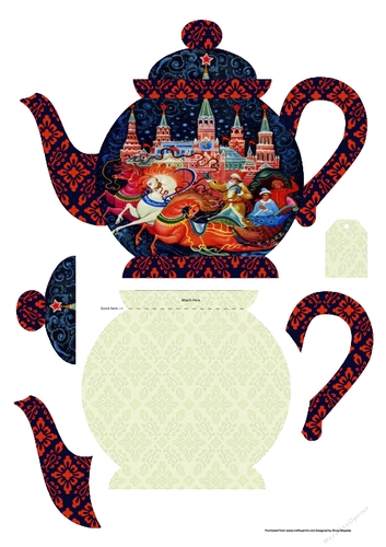 Vintage Russian Christmas Castle Teapot Shaped Quick Card