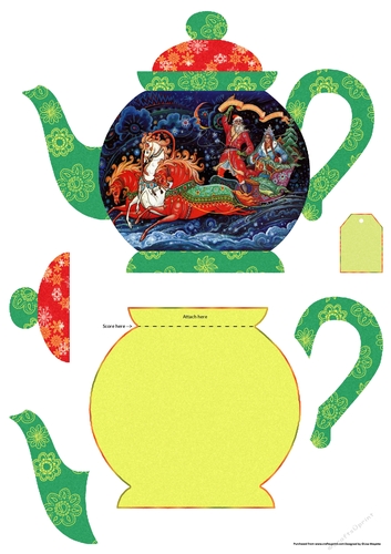 Vintage Russian Christmas Santa Sleigh Teapot Shaped Quick Card