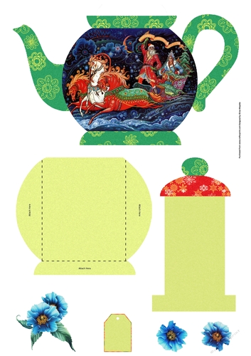 Vintage Russian Christmas Santa Sleigh Teapot Shaped Slider Quick Card