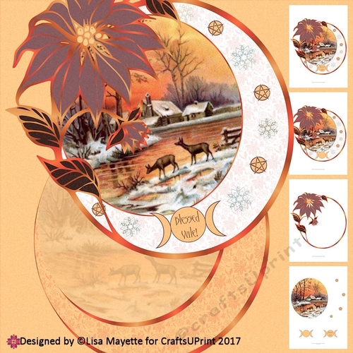 Vintage Solstice Sunset Poinsettia Shaped Oval Decoupage Yule Card Making Kit