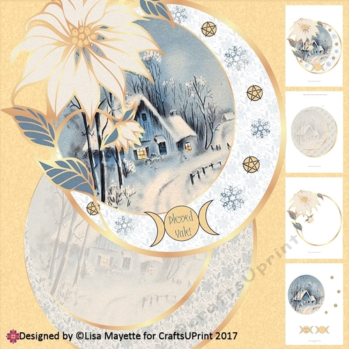 Vintage Blue Solstice Poinsettia Shaped Oval Decoupage Yule Card Making Kit