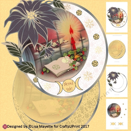 Vintage Yule Ritual Poinsettia Shaped Oval Decoupage Yule Card Making Kit