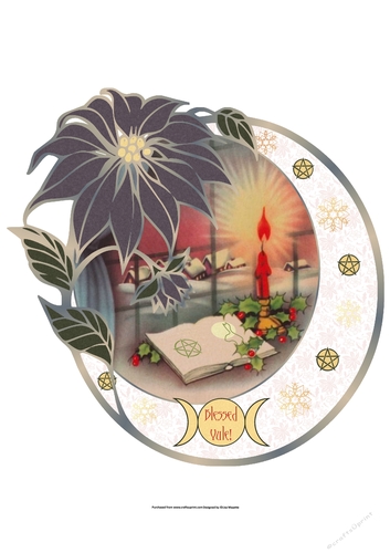 Vintage Yule Ritual Blessed Yule Poinsettia Shaped Oval Quick Card