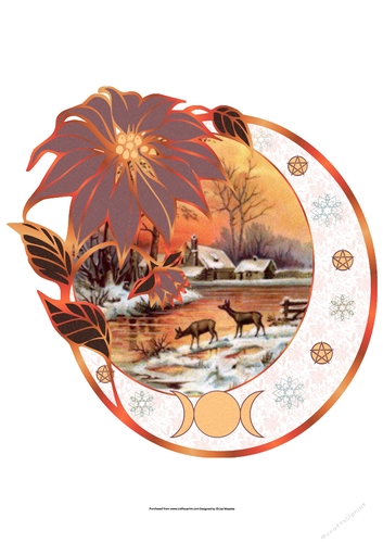 Vintage Solstice Sunset Poinsettia Shaped Oval Quick Card