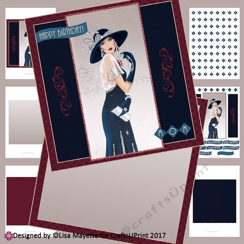 Art Deco Lady in Blue All Occasion Decoupage Card Making Kit