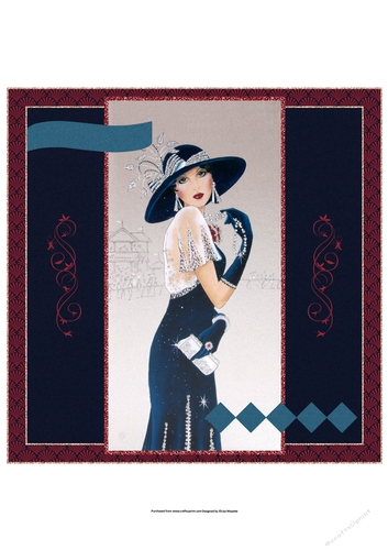 Art Deco Lady in Blue Any Occasion Quick Card Topper