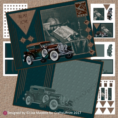 Vintage Art Deco Men Green Antique Car All Occasion Card Making Kit