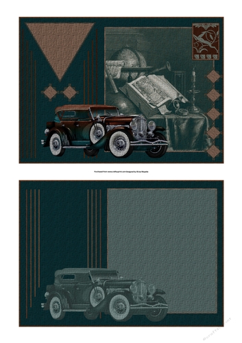 Vintage Art Deco Men Green Antique Car Quick Card Topper with Insert