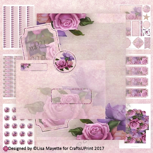 Romantic Bouquet Purple & Peach Roses A5 Stationery Set