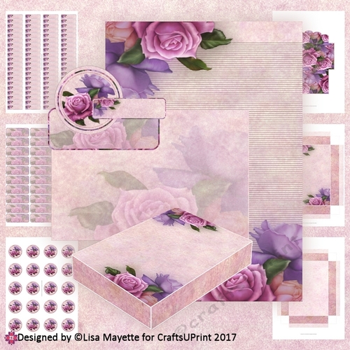 Romantic Bouquet Purple & Peach Roses A6 Stationery Kit