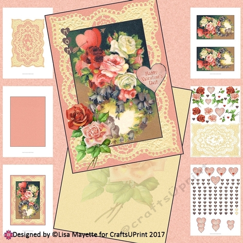 Vintage Victorian Roses & Buebells Cupid Card Making Kit