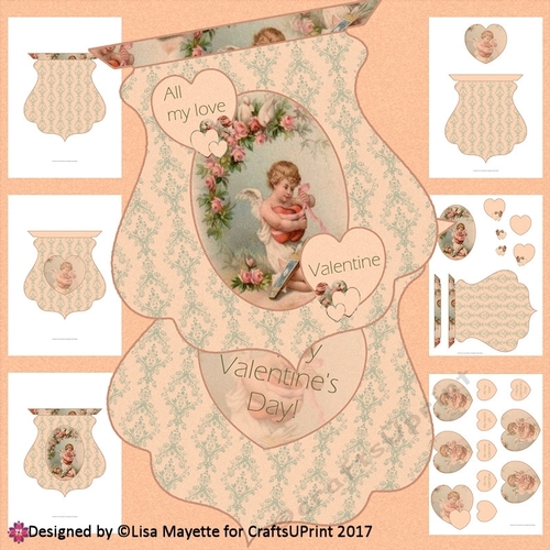 Vintage Cupid Hearts Qua-trefoil Shaped Card Making Kit