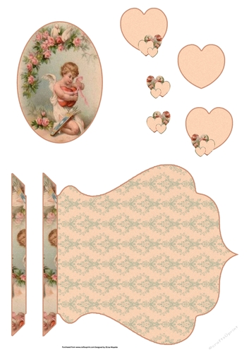 Vintage Cupid Hearts Qua-trefoil Shaped Quick Card Topper