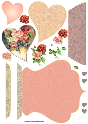Vintage Victorian Roses & Buebells Cupid Qua-trefoil Quick Card Topper