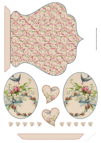 Vintage Love Bird Qua-trefoil Shaped Quick Card Topper