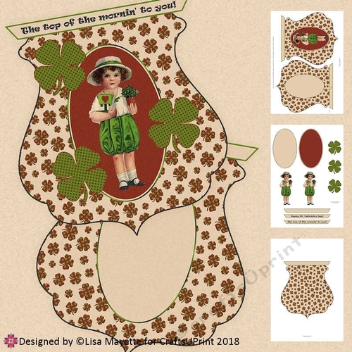 Vintage Clover Peddler Girl St. Patricks Day Qua-trefoil Card Making Kit