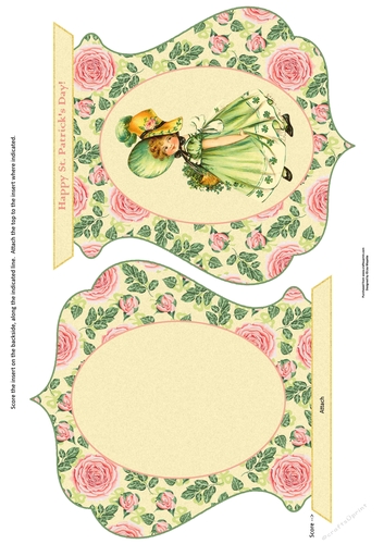 Vintage Roses & Clover Girl St. Patricks Day Qua-trefoil Quick Card
