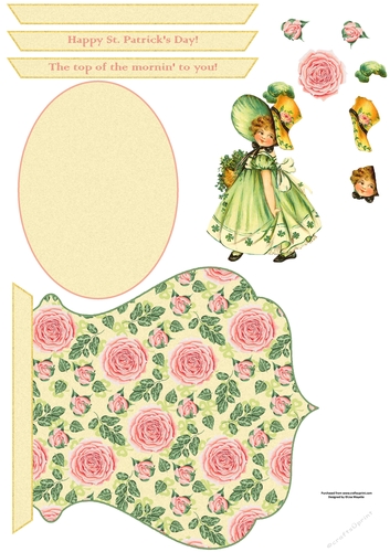 Vintage Roses & Clover Girl St. Patricks Day Decoupage Qua-trefoil Topper