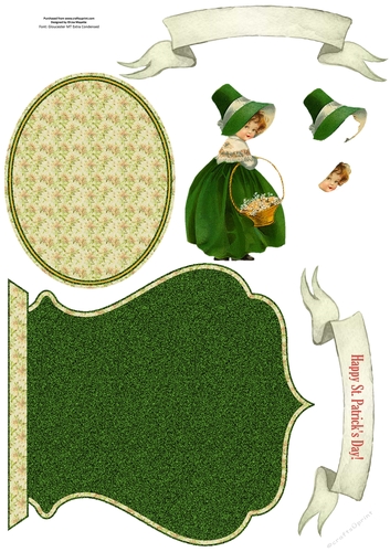Vintage Flower Girl St. Patricks Day Decoupage Qua-trefoil Topper