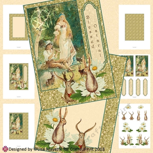 Vintage Ostara Spring Goddess & Flutist Pagan Card Making Kit