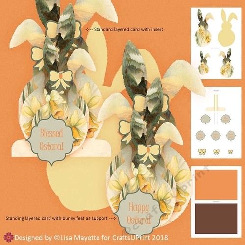 Vintage Daffodils Ostara Bunny Shaped Stacked Card Making Kit