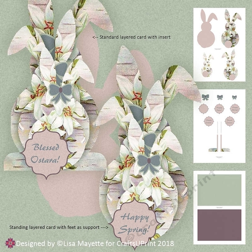 Vintage Lilies Ostara Bunny Shaped Stacked Card Making Kit