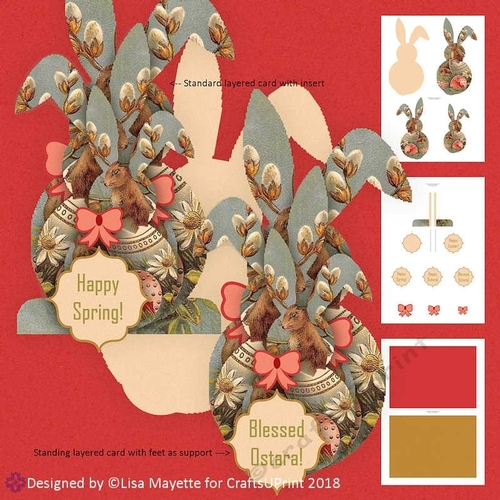 Vintage Pussy Willow Ostara Bunny Shaped Stacked Card Making Kit