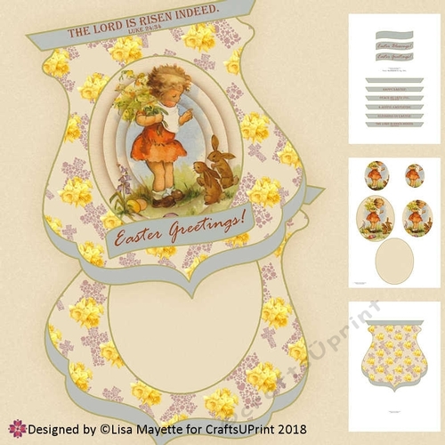 Vintage Easter Girl Religious Easter Qua-trefoil Shaped Card Making Kit
