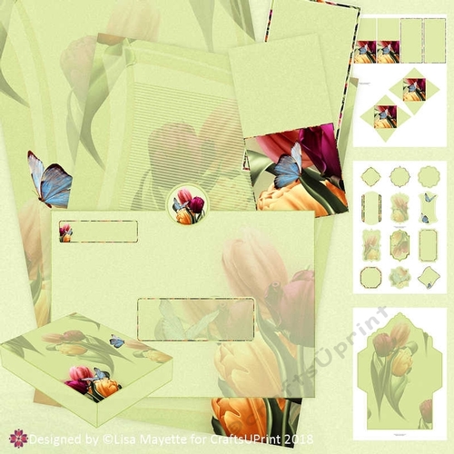 Vibrant Tulips Green A5 Stationery Kit