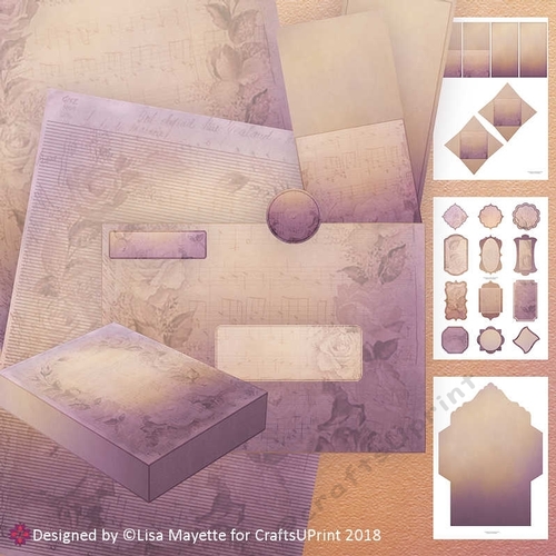 Vintage Musical Roses Purple & Gold A6 Stationery Kit
