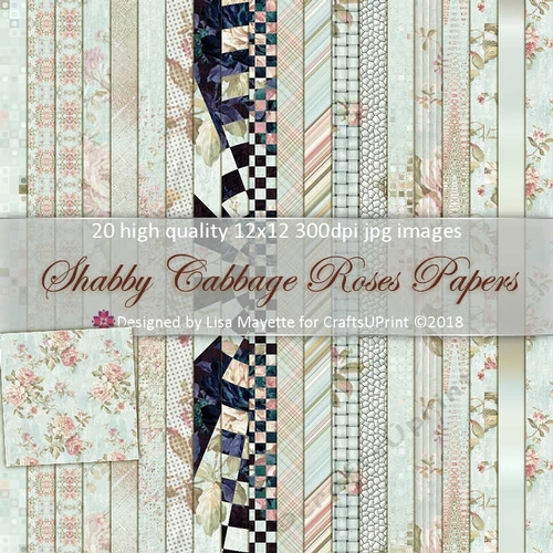 Shabby Cabbage Roses Pink & Blue Paper Pack