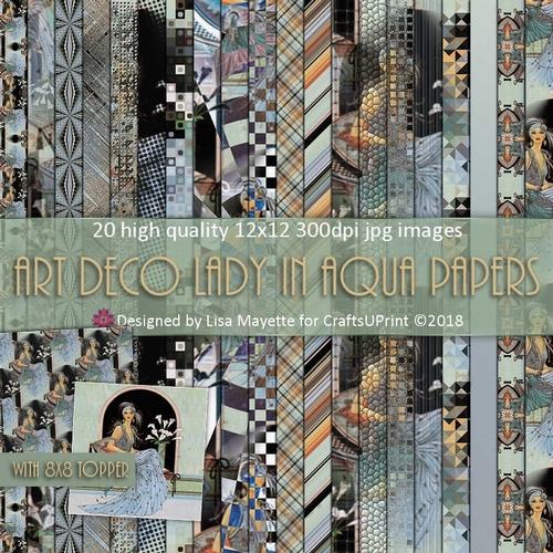 Art Deco Lady in Aqua Paper Pack with 8x8 Topper